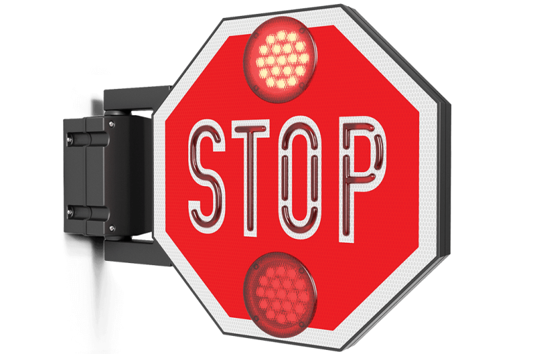 Image of a stop-arm stop sign.