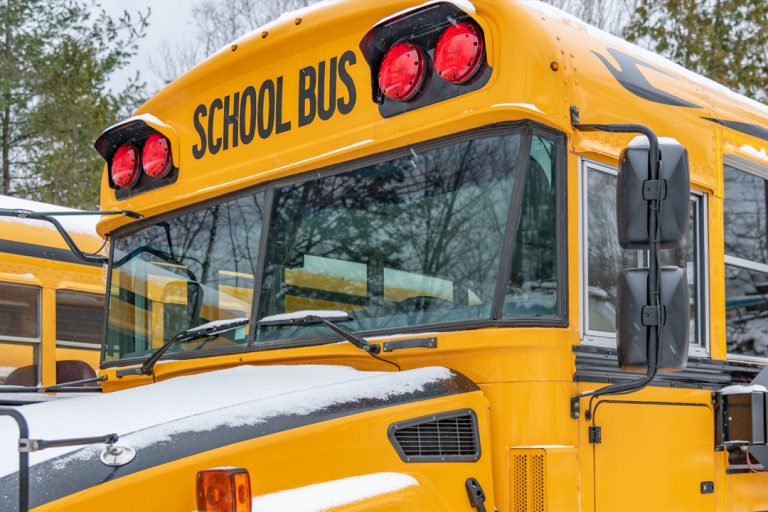 Snow on a school bus.